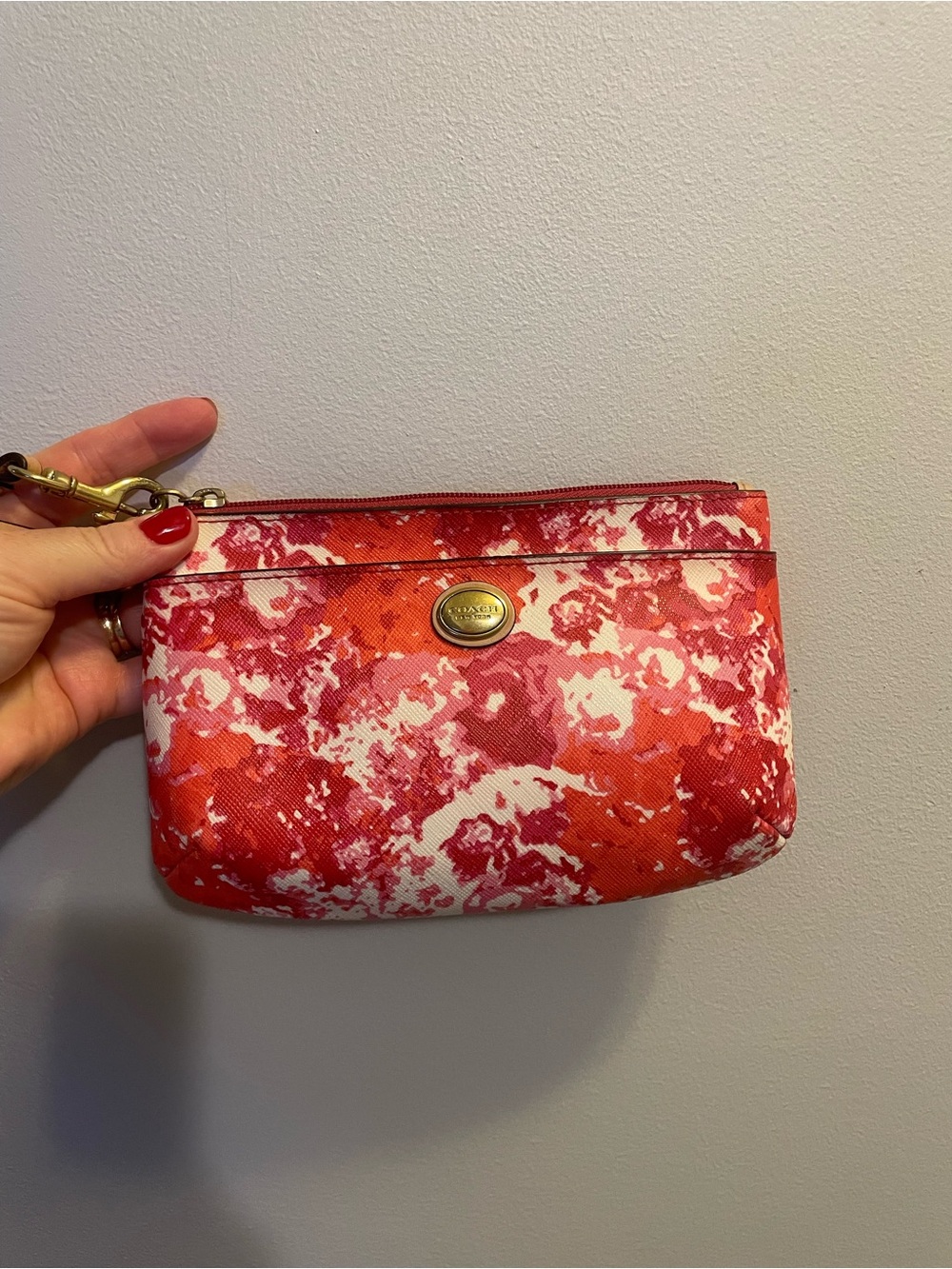 Coach Red and White Abstract Zip Wristlet